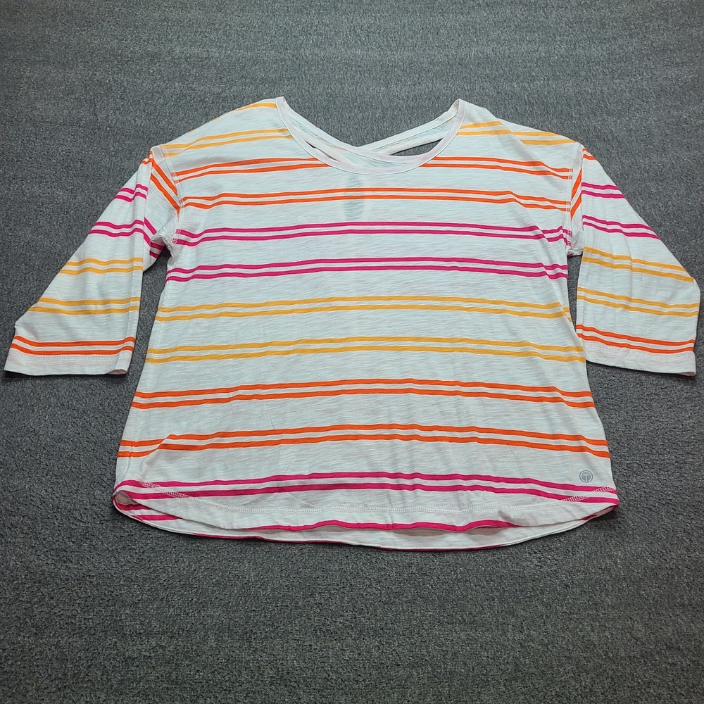 T by Talbots Striped Top Womens XL White Multi Excellent Strappy Back 3/4 Sleeve